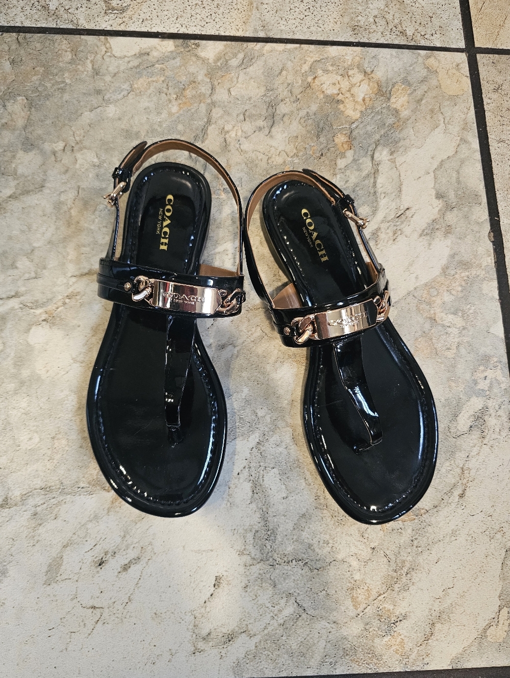 Coach Patent Leather Sandals With Gold Hardware sz 5.5 B